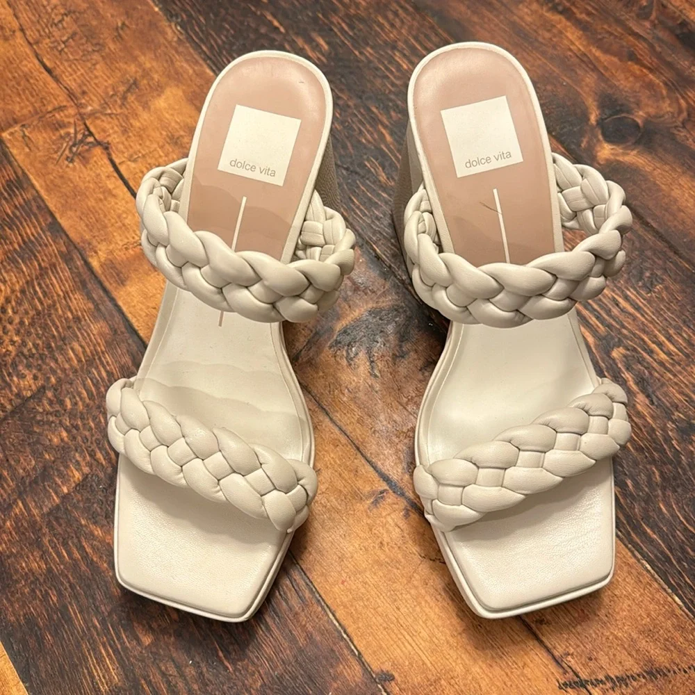 NWOT DolceVita Cream Neutral braided heels size 8.5 - Picture 3 of 6